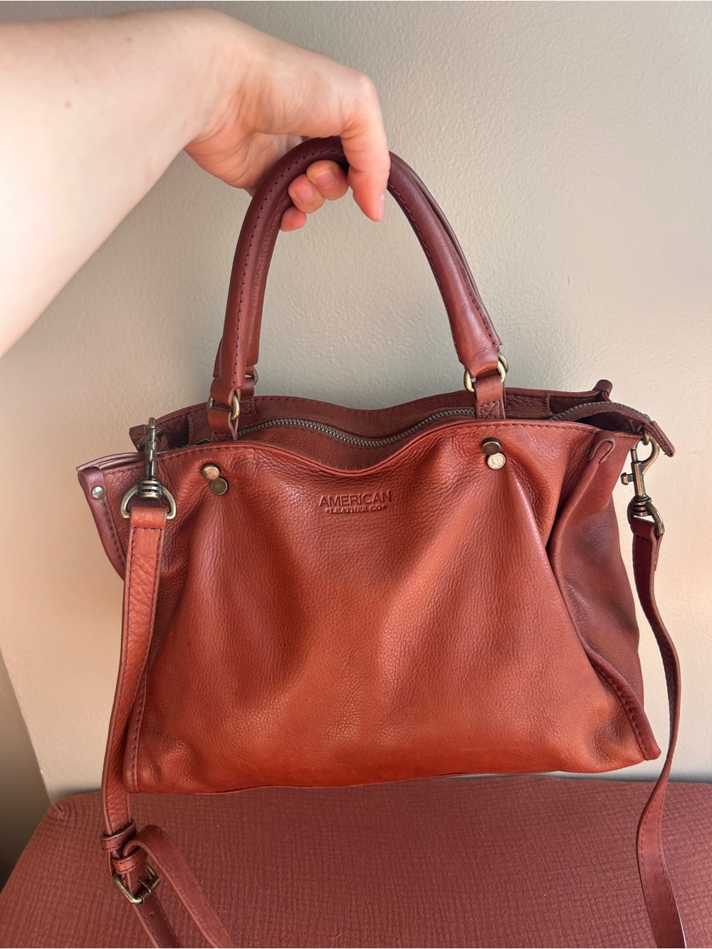 American Leather Co. Shoulder Bag In Burnt Orange Leather - Satchel VGUC